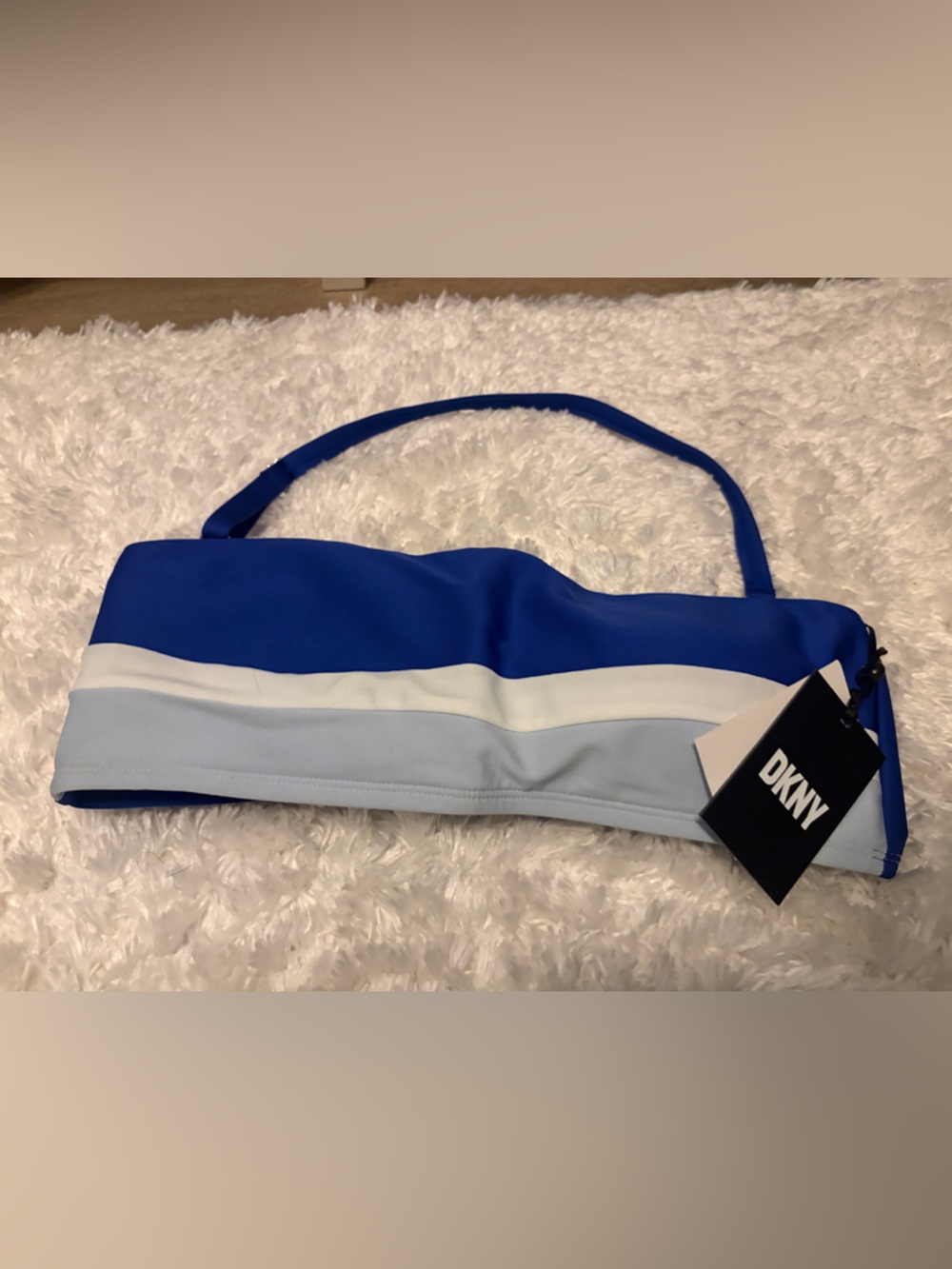 DKNY Blue White Light Blue Colorblock Bandeau Bikini Top